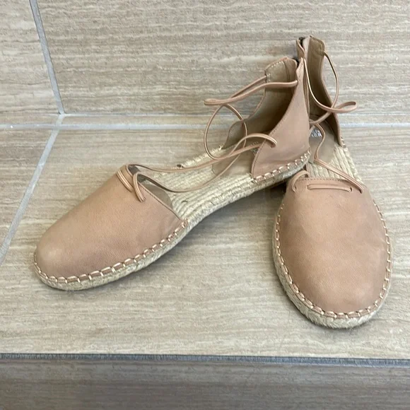 EILEEN FISHER UEC Sz 10 Leather Lace Up D'Orsay Espadrille Latte Sandal Nude - Picture 4 of 16